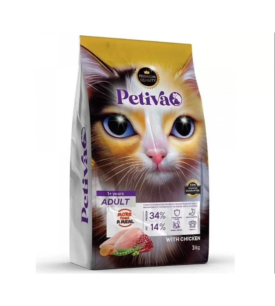 Petiva Tavuklu Yetişkin Kedi Maması 3 Kg