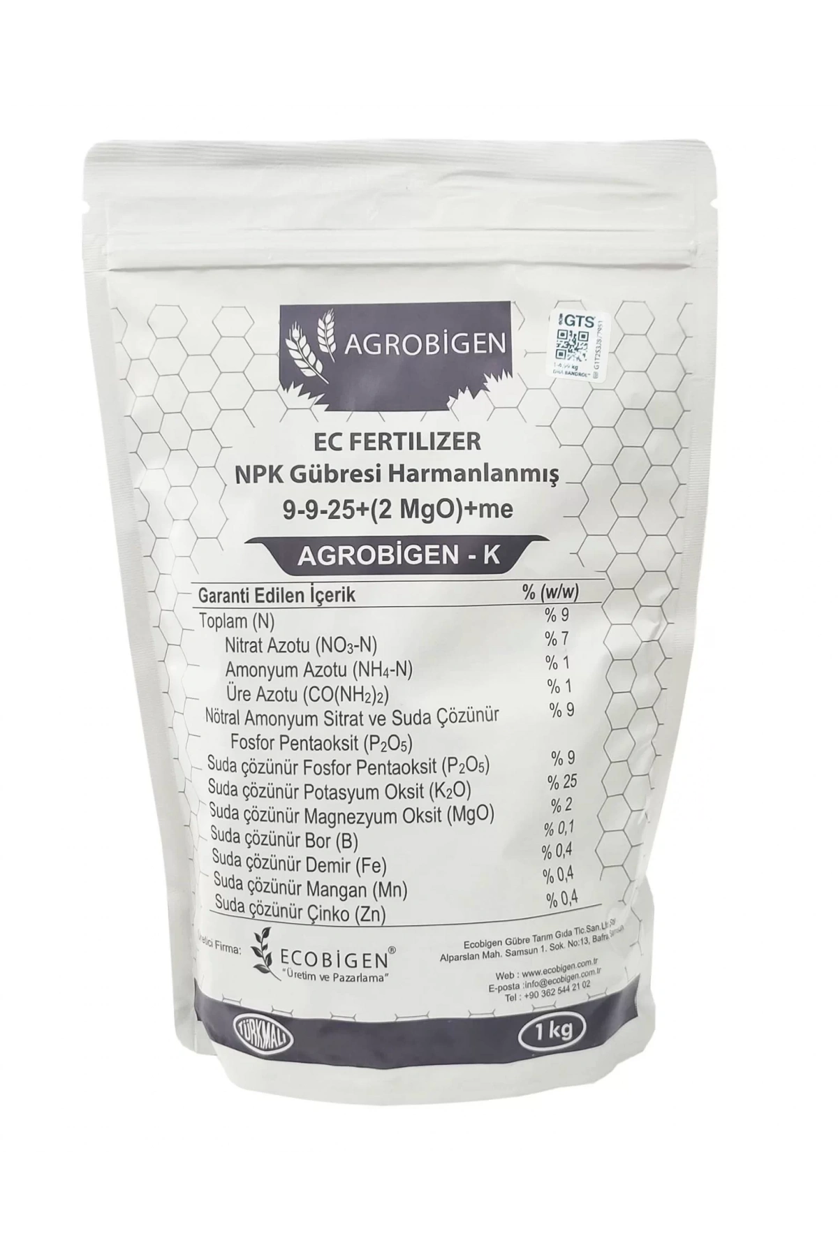 Agrobigen-K Npk Gübresi Harmanlanmış 9-9-25+(2Mgo)+Me 1Kg