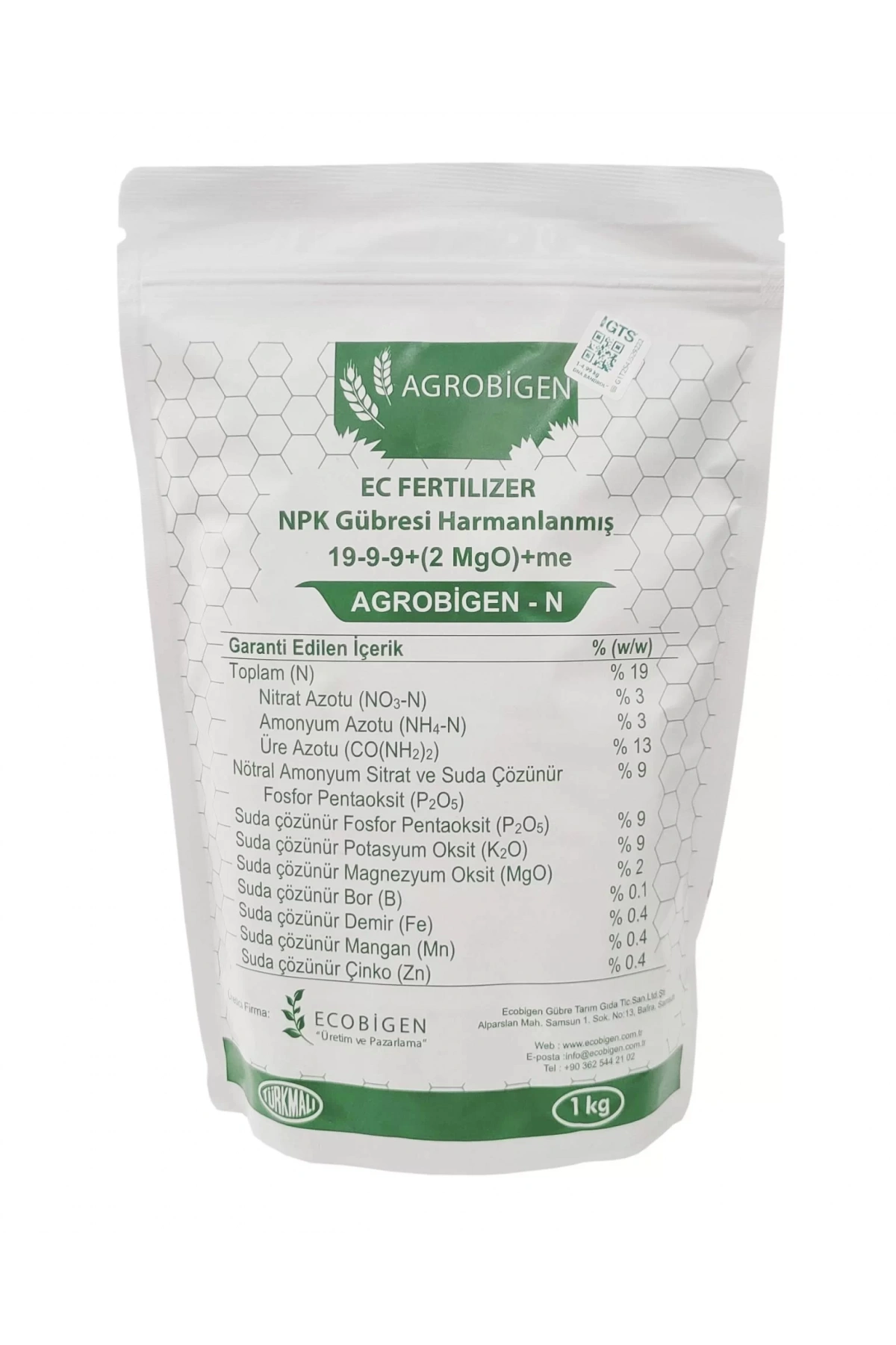 Agrobigen-N Npk Gübresi Harmanlanmış 19-9-9+(2Mgo)+Me 1Kg
