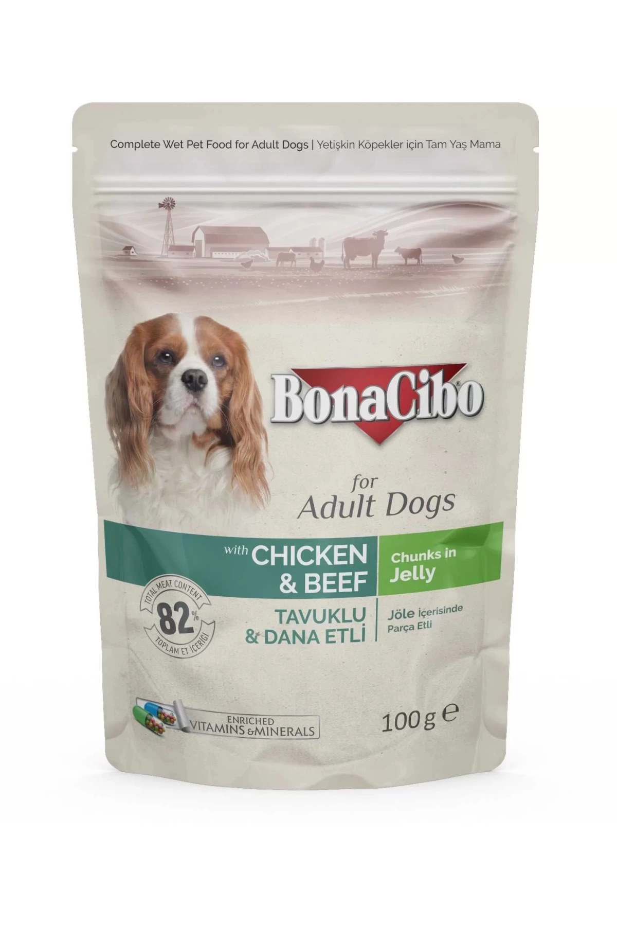 Bonacibo Jöleli Tavuklu-Dana Etli Pouch Yetişkin Köpek Yaş Maması 100gr