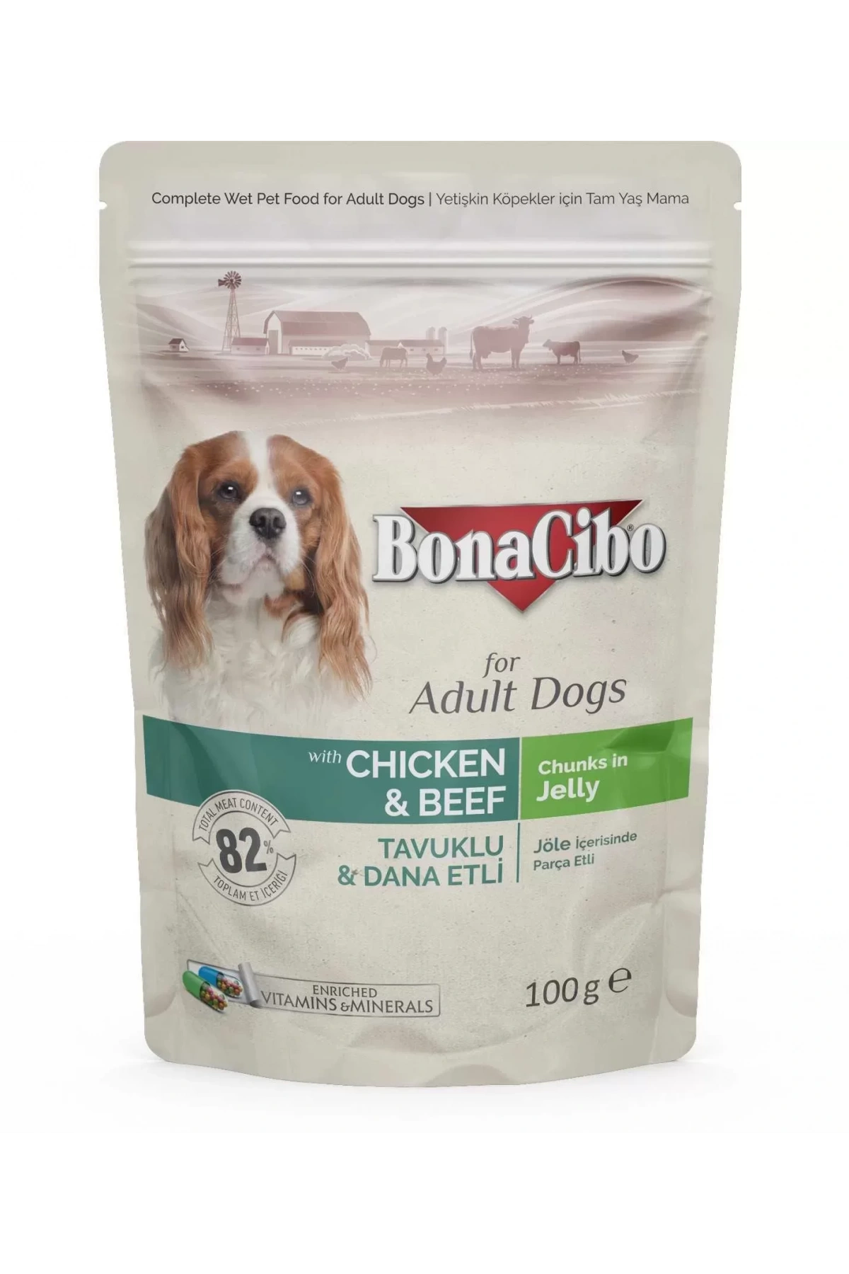 Bonacibo Jöleli Tavuklu-Dana Etli Pouch Yetişkin Köpek Yaş Maması 100Gr