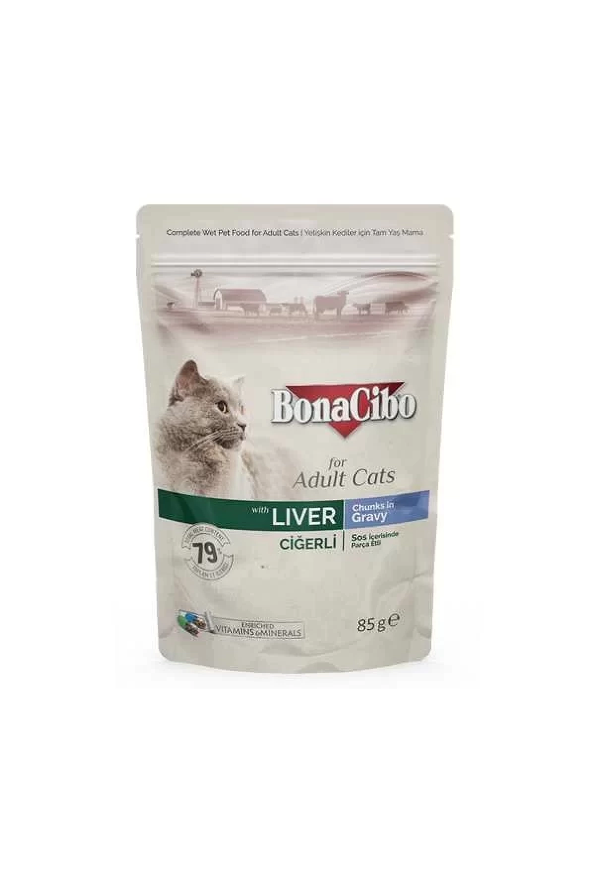 Bonacibo Soslu Ciğerli Pouch Yetişkin Kedi Yaş Maması 85Gr