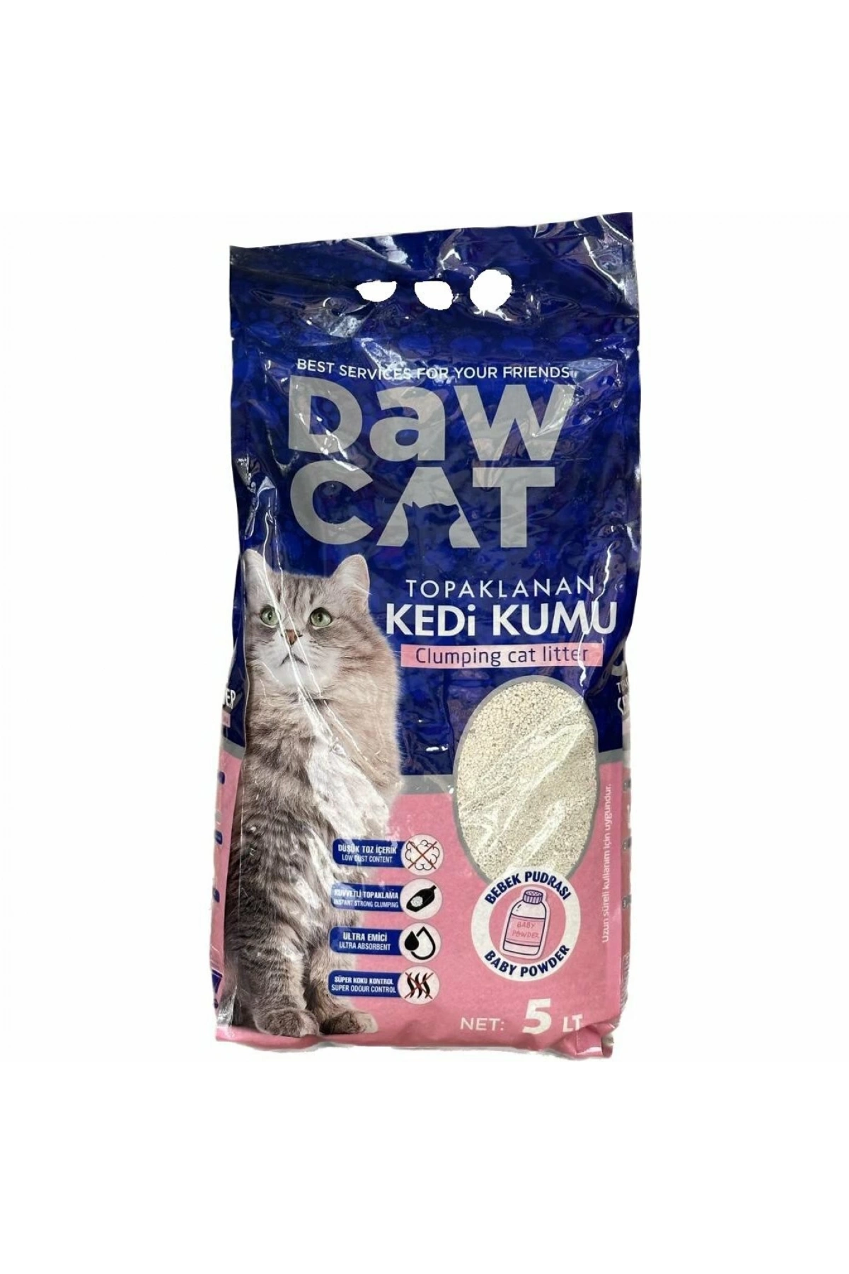 DAWCAT 5 LT BENTONİT KEDİ KUMU BEBEK PUDRALI