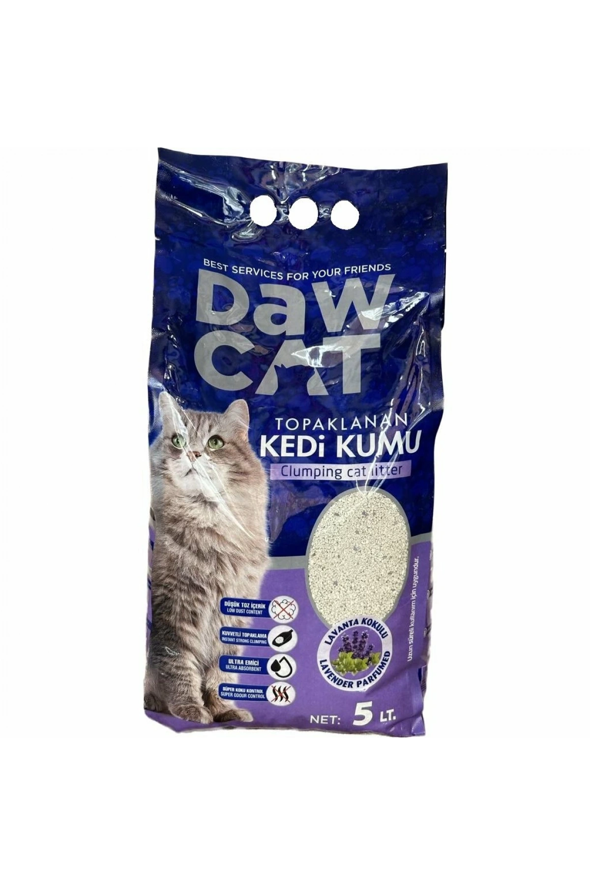 DAWCAT 5 LT BENTONİT KEDİ KUMU LAVANTA KOKULU