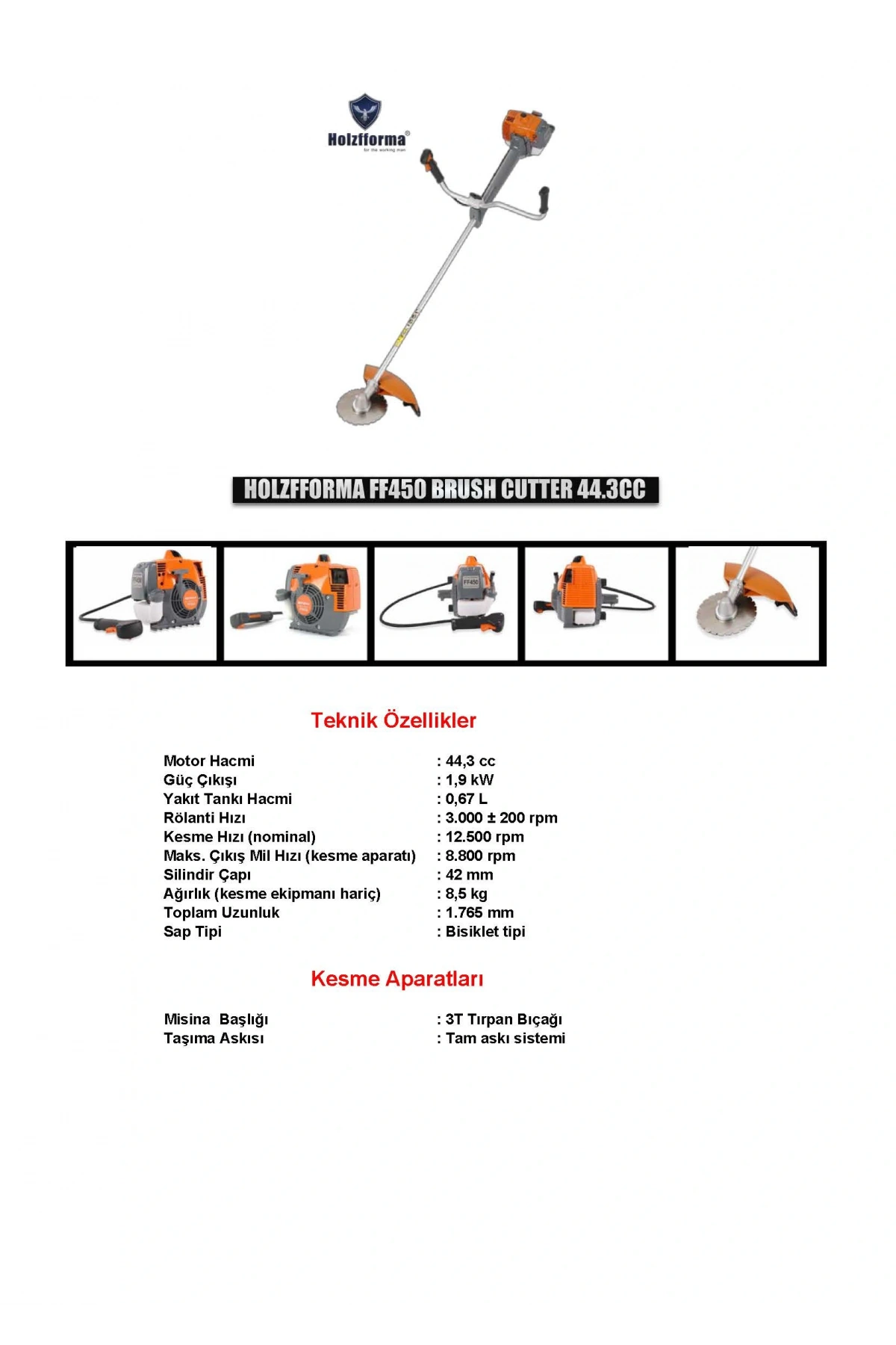 Holzfforma FF450 Motorlu Yan Tırpan 2,9Hp Profesyonel Benzinli Tırpan
