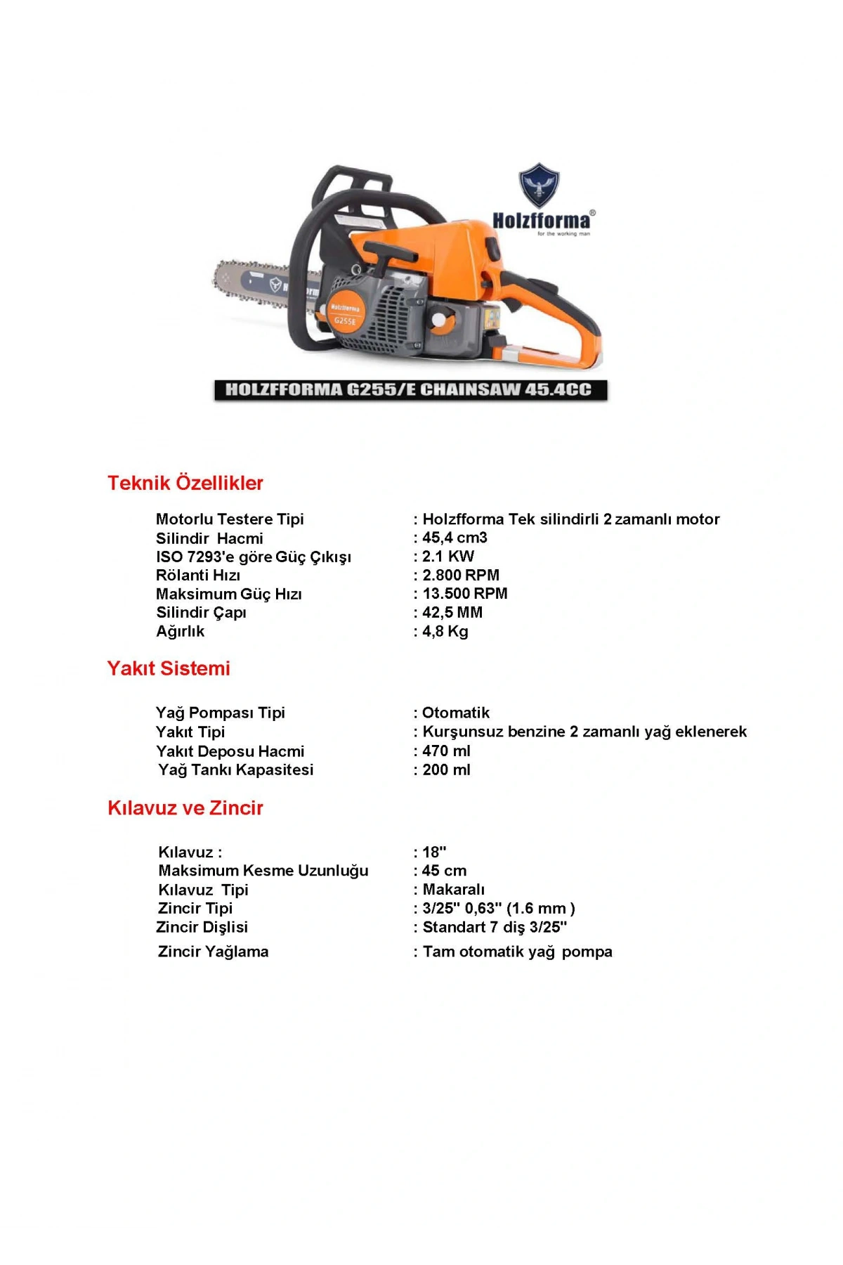 HOLZFFORMA G255E BENZİNLİ TESTERE