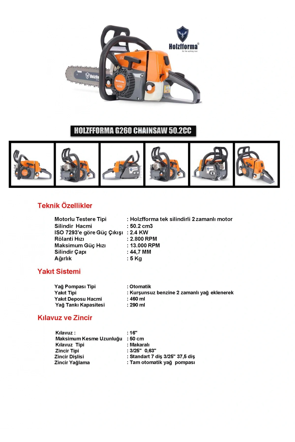 HOLZFFORMA G260 BENZİNLİ MOTORLU TESTERE