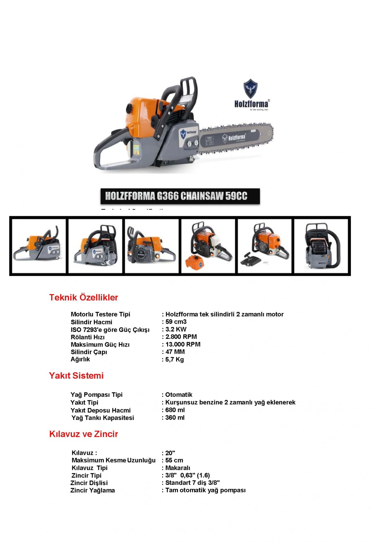 HOLZFFORMA G366 BENZİNLİ MOTORLU TESTERE