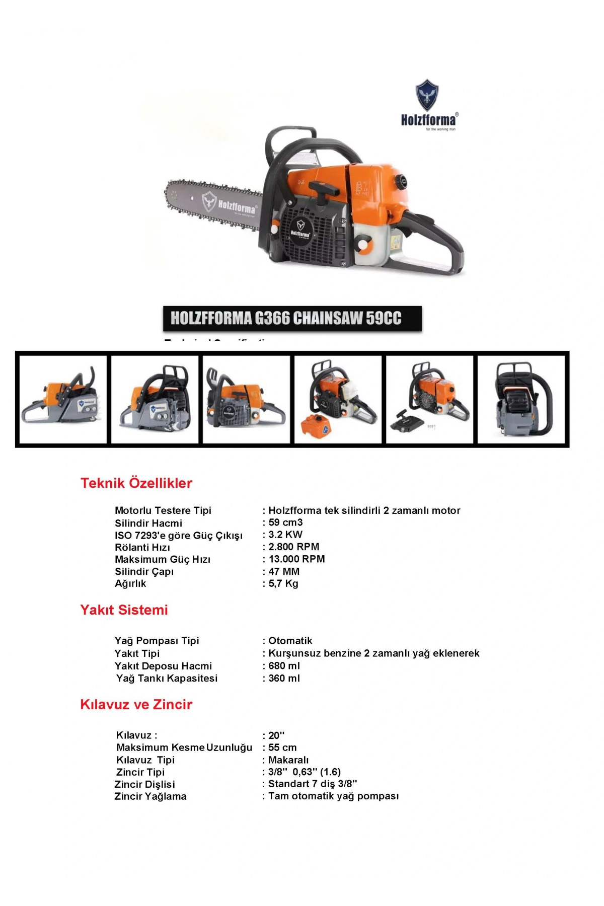 HOLZFFORMA G366 BENZİNLİ MOTORLU TESTERE