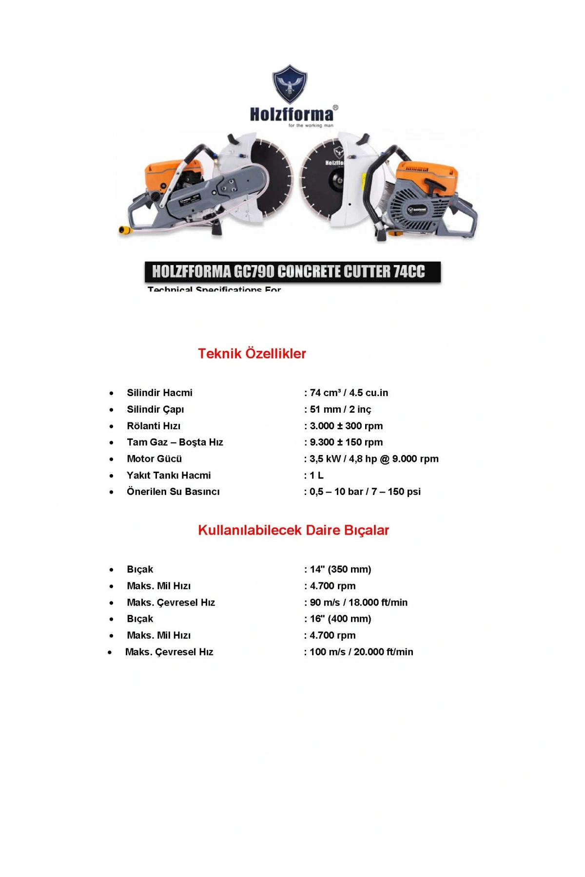 HOLZFFORMA GC790 BETON KESİCİ