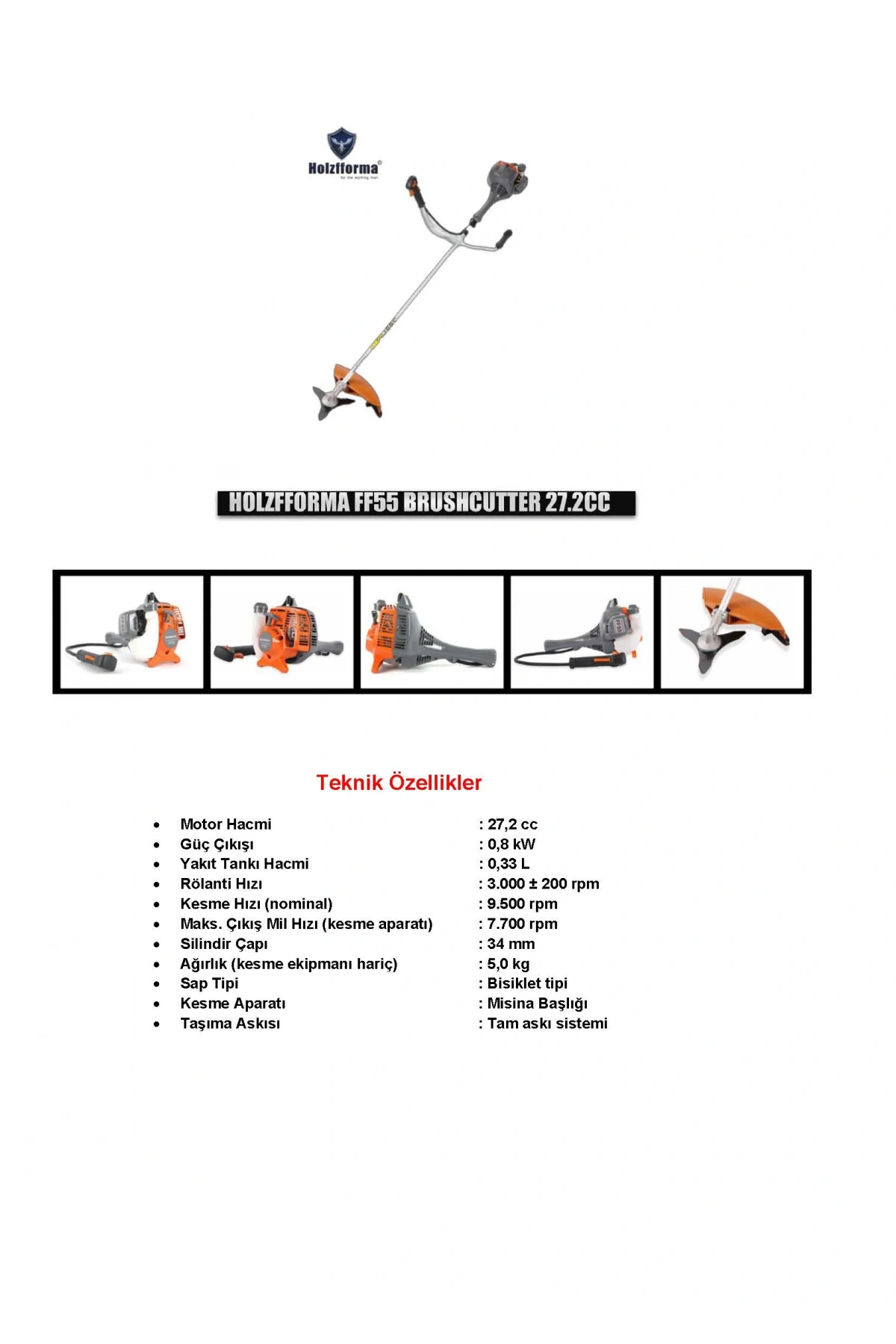 Holzfforma FF55 Motorlu Yan Tırpan 3,0 Hp Profesyonel Benzinli Tırpan