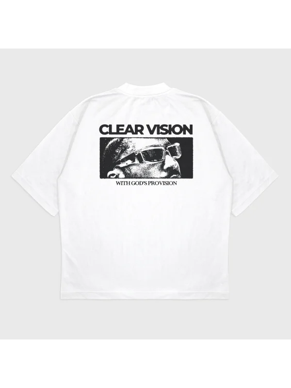 Oversize Clear Wısıon Baskılı Bisiklet Yaka T-Shırt