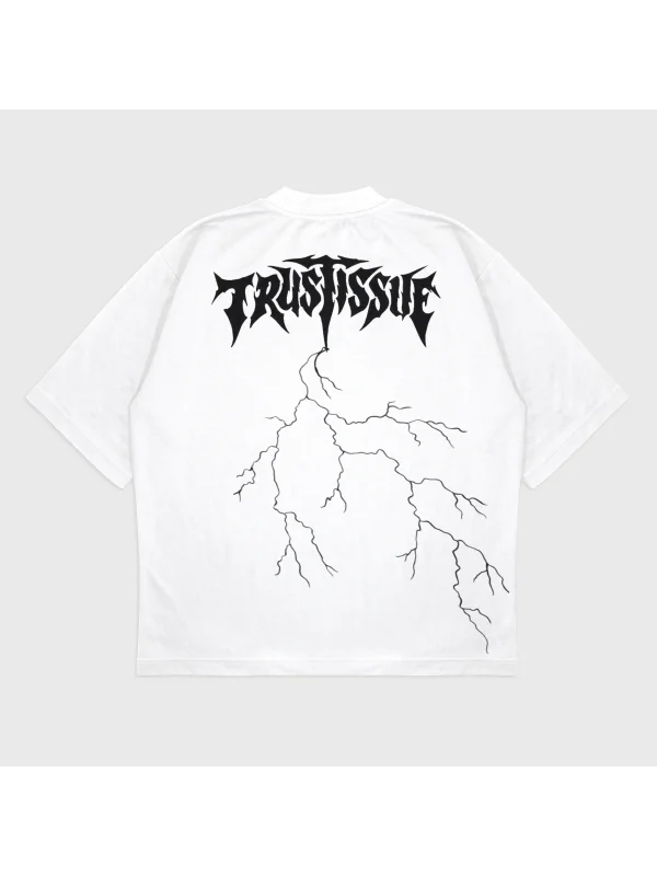 Oversize Trustıssue Baskılı Bisiklet Yaka T-Shırt