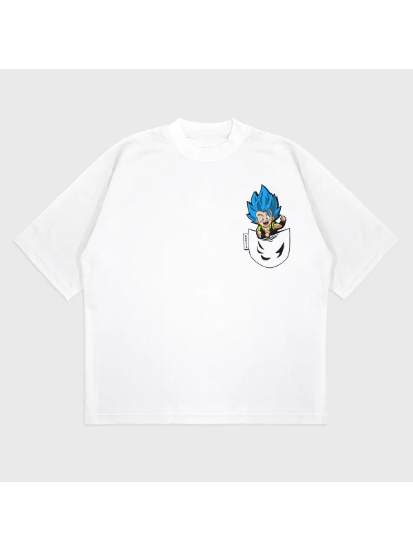 Oversize Pocket Cartoon Baskılı Bisiklet Yaka T-Shırt