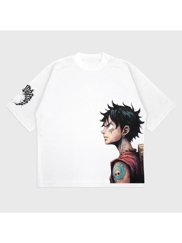 Oversize Anime Galashop Baskılı Bisiklet Yaka T-Shırt