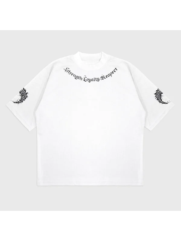 Oversize Black All Baskılı Bisiklet Yaka T-Shırt