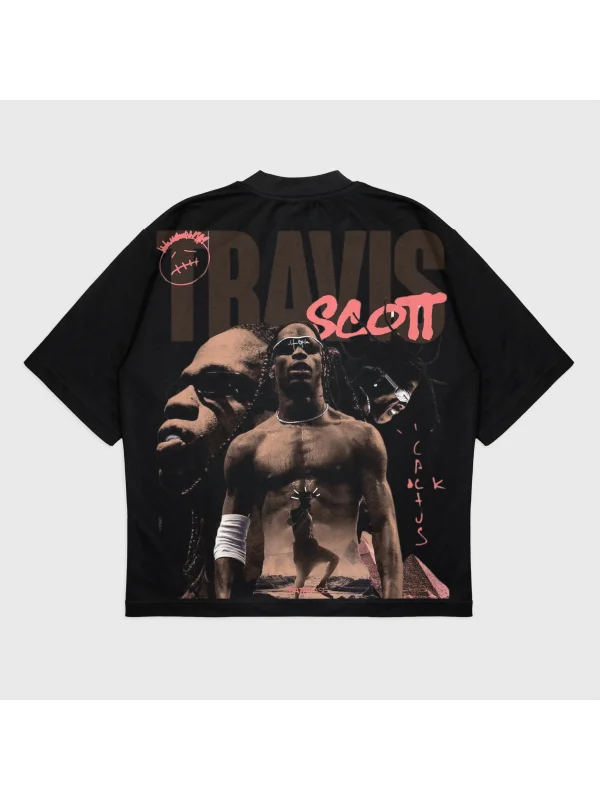 Oversize Travıs Scoot Baskılı Bisiklet Yaka T-Shırt