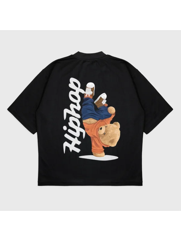 Oversize Hıphop Baskılı Bisiklet Yaka T-Shırt