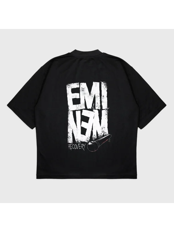 Oversize Eminem Baskılı Bisiklet Yaka T-Shırt