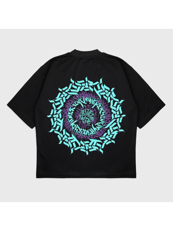 Oversize Hallucination Circle Baskılı Bisiklet Yaka T-Shırt