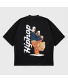 Oversize Hıphop Baskılı Bisiklet Yaka T-Shırt