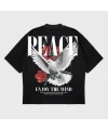 Oversize Peace Baskılı Bisiklet Yaka T-Shırt