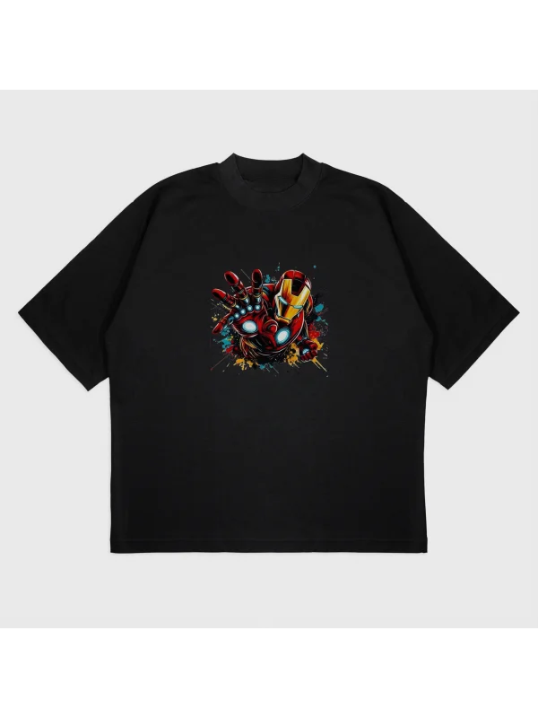 Oversize Iron Man Baskılı T-Shırt