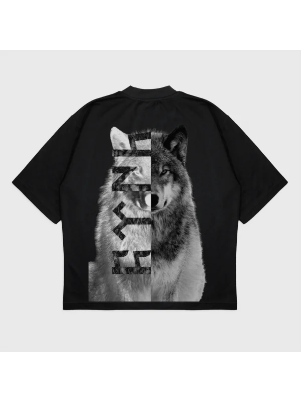 Oversize Kurt Baskılı T-Shırt