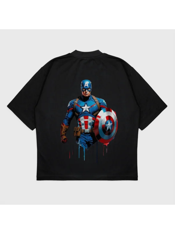 Oversize Captain America Baskılı T-Shırt