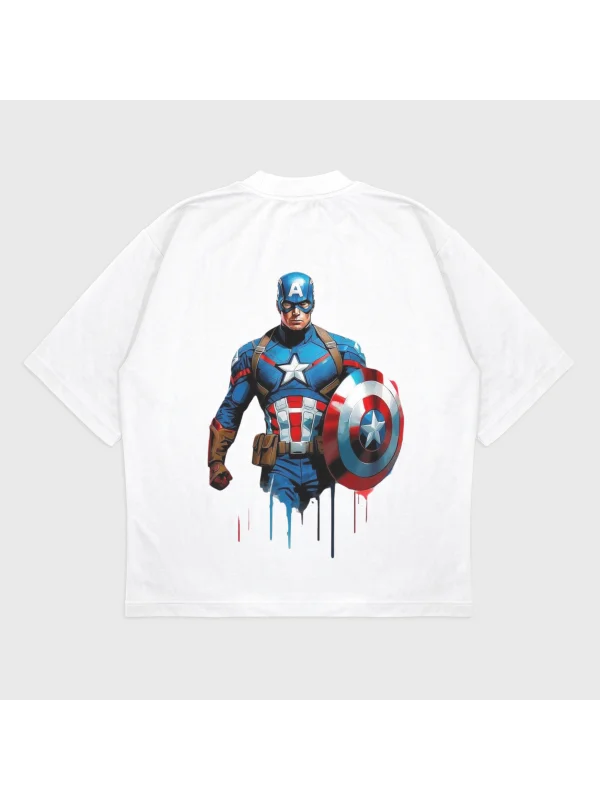 Oversize Captain America Baskılı T-Shırt