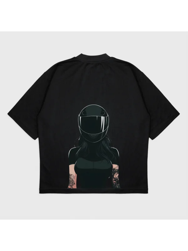 Oversize biker girl Baskılı T-Shırt