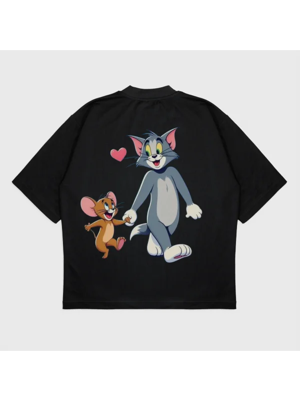 Oversize Tom & Jerry Baskılı T-Shırt