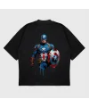 Oversize Captain America Baskılı T-Shırt