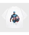 Oversize Captain America Baskılı T-Shırt