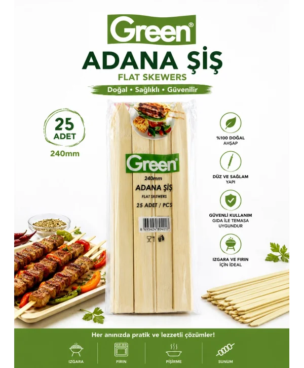 ADANA ŞİŞ BAMBU GREEN 24 CM 25* 100 LÜ