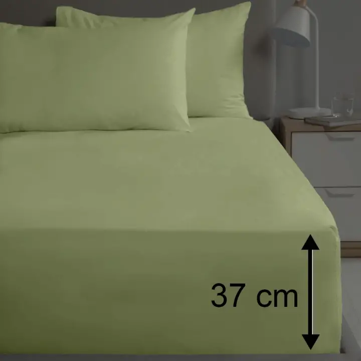 Çift Kişilik Lastikli Çarşaf – 160x200 cm – 37 cm Yükseklik – %100 Pamuk | Sabia Home - Zeytin