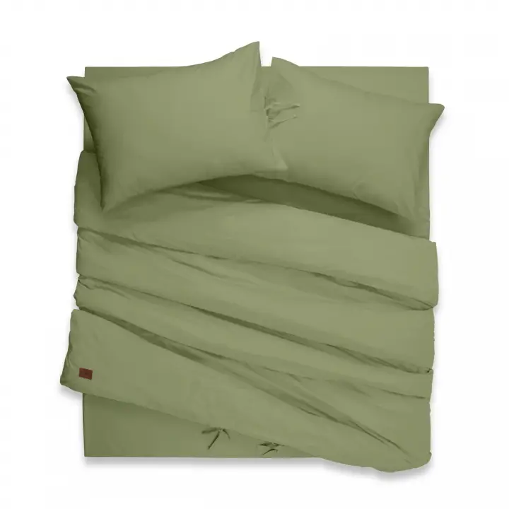 Çift Kişilik Nevresim Takımı – Lastikli Çarşaflı 140x200 cm (+37 cm) – %100 Pamuk | Sabia Home - Zeytin