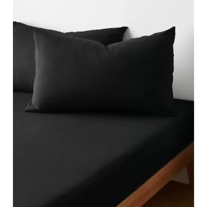 Sabia %100 Pamuk 62 Tel (155 TC) Okotex Sertifikalı Battal Boy Çift Kişilik Lastikli Çarşaf Seti 180x200 cm - Siyah