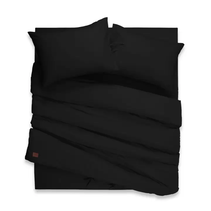 Çift Kişilik Nevresim Takımı – Lastikli Çarşaflı 140x200 cm (+30 cm) – %100 Pamuk | Sabia Home  - Siyah
