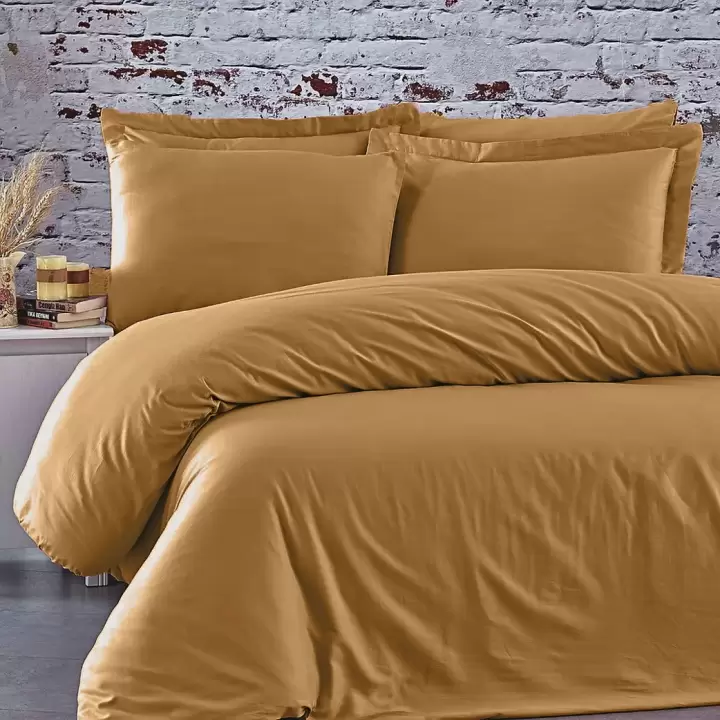 Sabia %100 Pamuk 62 Tel (155 TC) Okotex Sertifikalı Çift Kişilik 160x200+30 cm Nevresim Takımı - Hardal