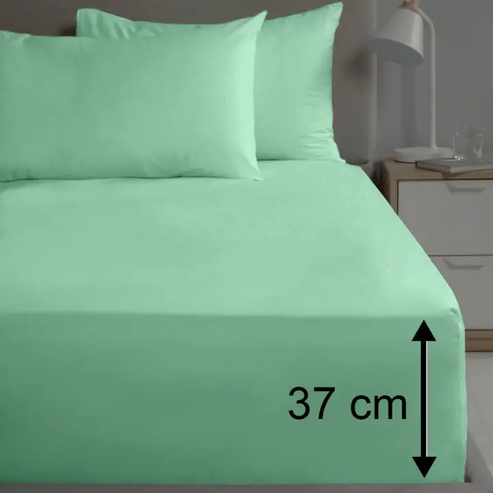 Sabia %100 Pamuk 62 Tel (155 TC) Okotex Sertifikalı Çift Kişilik Lastikli Çarşaf Seti 150x200+37 cm - Mintblue