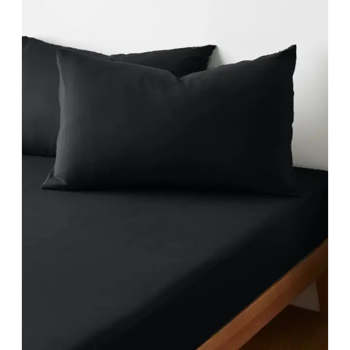 Sabia %100 Pamuk 62 Tel (155 TC) Okotex Sertifikalı Çift Kişilik Lastikli Çarşaf Seti 160x200+37 cm- Siyah