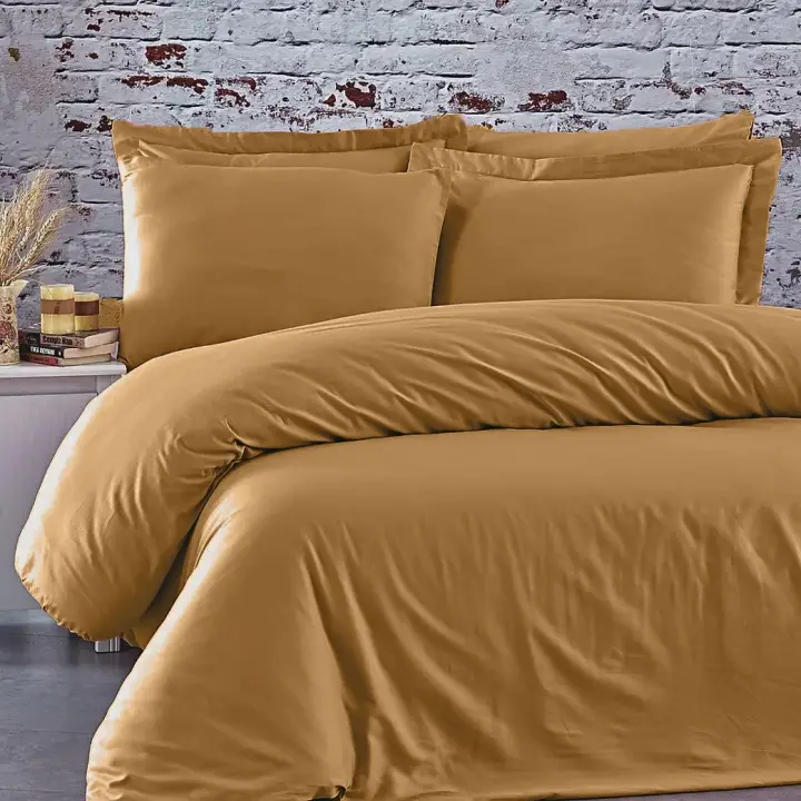 Tek Kişilik Nevresim Takımı – Lastikli Çarşaflı 100x200 cm (+30 cm) – %100 Pamuk | Sabia Home - Hardal