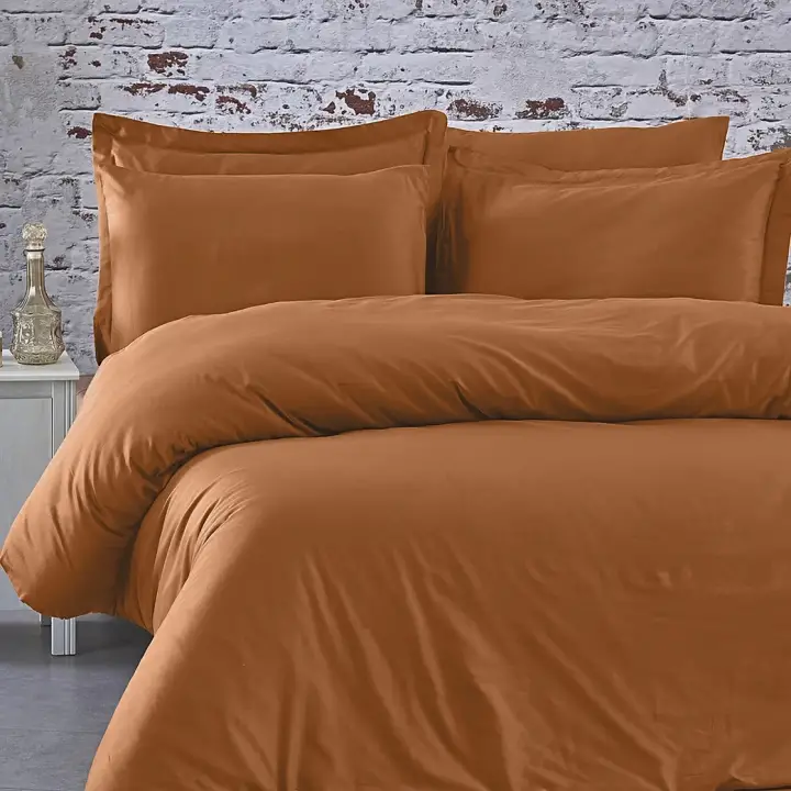 Tek Kişilik Nevresim Takımı – Lastikli Çarşaflı 100x200 cm (+37 cm) – %100 Pamuk | Sabia Home - Açık Kiremit