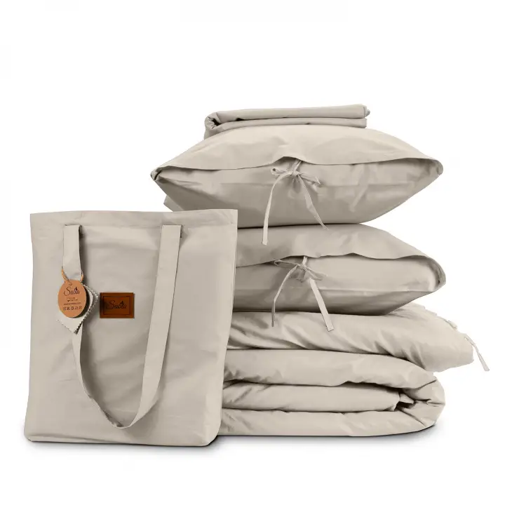 Tek Kişilik Nevresim Takımı – Lastikli Çarşaflı 120x200 cm (+30 cm) – %100 Pamuk | Sabia Home - Bej