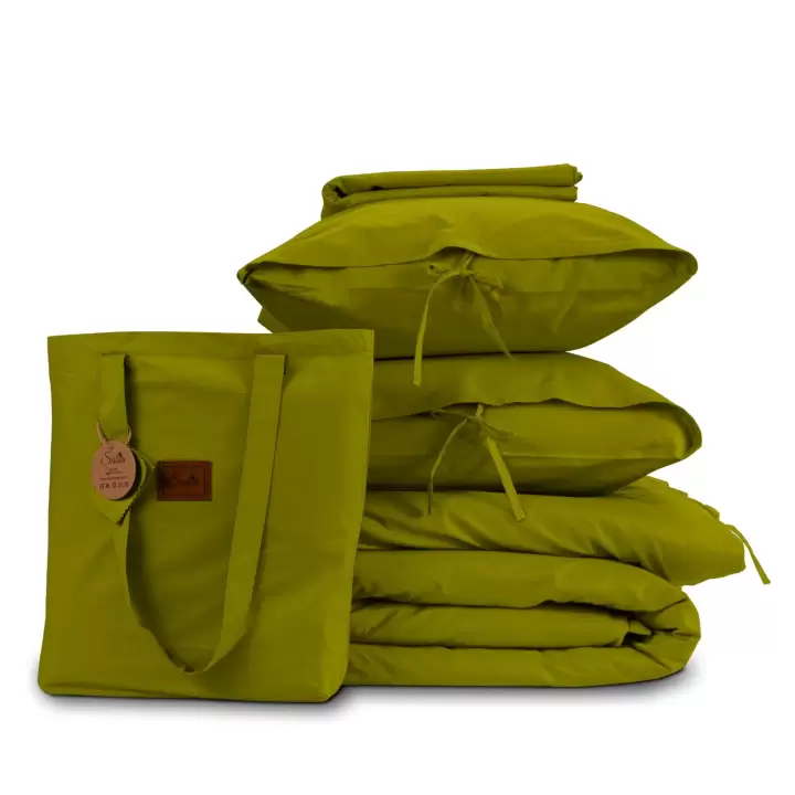 Sabia %100 Pamuk 62 Tel (155 TC) Okotex Sertifikalı Tek Kişilik 100x200+37 cm Nevresim Takımı - Yağ Yeşili