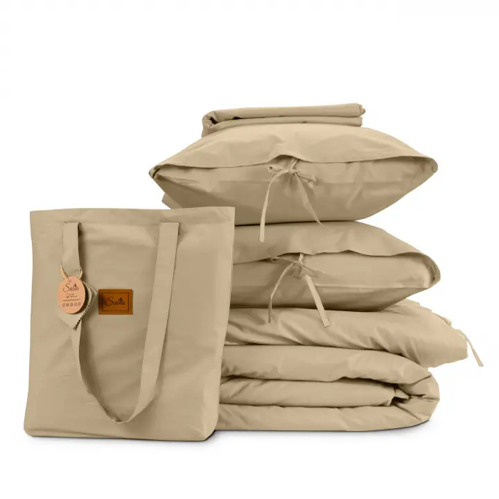 Sabia %100 Pamuk 62 Tel (155 TC) Okotex Sertifikalı Tek Kişilik 120x200+37 cm Nevresim Takımı - Krem