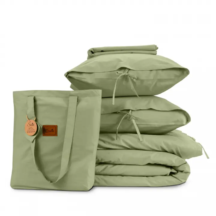 Sabia %100 Pamuk 62 Tel (155 TC) Okotex Sertifikalı Tek Kişilik 120x200+37 cm Nevresim Takımı - Zeytin