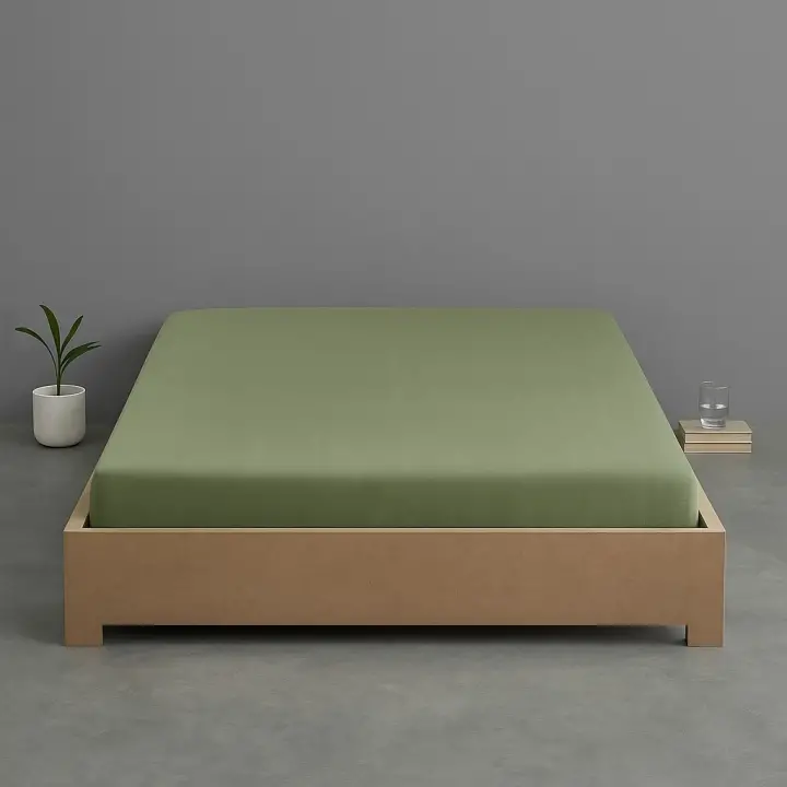 Sabia %100 Pamuk 62 Tel (155 TC) Okotex Sertifikalı Tek Kişilik Lastikli Çarşaf 80x200 cm - Zeytin