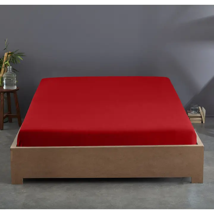 Sabia %100 Pamuk 62 Tel (155 TC) Okotex Sertifikalı Tek Kişilik Lastikli Çarşaf Seti 100x200+37 cm - Kırmızı